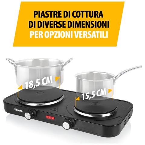 Piastra Portatile - Doppio Bruciatore - Per Alloggi Di Studenti, Campeggio, Cucina Americana - Diametro 15,5 E 18,5 Cm - Termostato Regolabile - 2 500 W - Foto 2