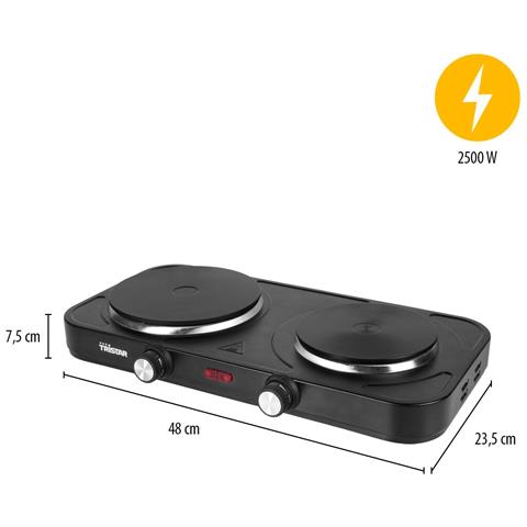 Piastra Portatile - Doppio Bruciatore - Per Alloggi Di Studenti, Campeggio, Cucina Americana - Diametro 15,5 E 18,5 Cm - Termostato Regolabile - 2 500 W - Foto 3
