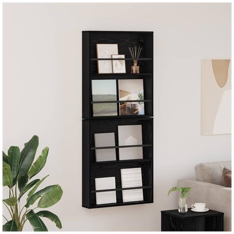 Scaffale per riviste 2 pcs Rovere Nero 60 x 12 x 70 cm - Foto 2