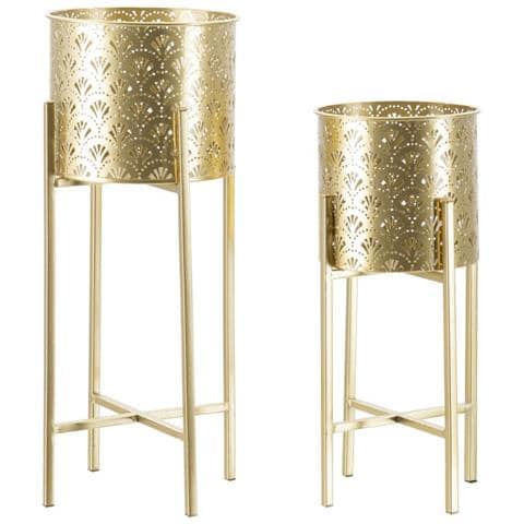 Porta-vasi Golvy Stand In Ferro Dorato — Coppia Ø 22x53 E Ø 20x43 Cm - Foto 1