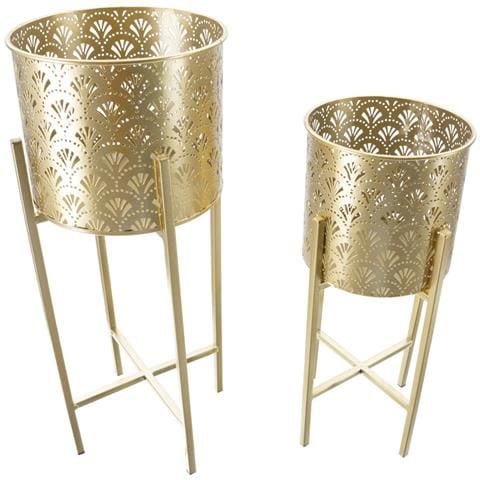 Porta-vasi Golvy Stand In Ferro Dorato — Coppia Ø 22x53 E Ø 20x43 Cm - Foto 2