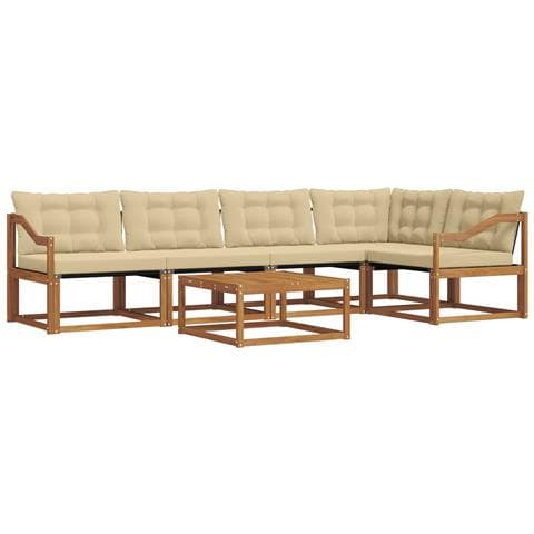 Set di divani da esterno con cuscino 6 pcs Naturale e Beige - Foto 1