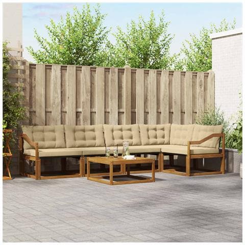 Set di divani da esterno con cuscino 6 pcs Naturale e Beige - Foto 2
