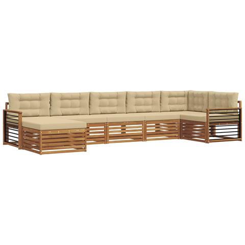 Set divani 7 pcs Naturale e Beige Legno di Acacia Massello - Foto 1