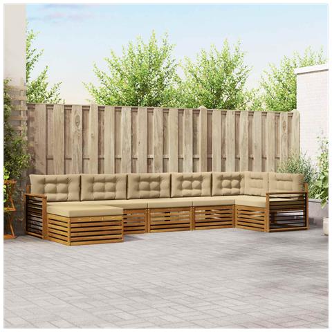 Set divani 7 pcs Naturale e Beige Legno di Acacia Massello - Foto 2