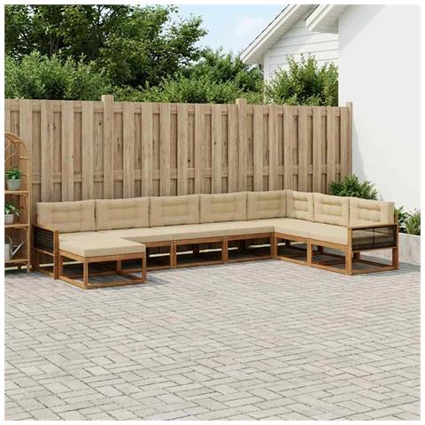 Set di divani da esterno con cuscino 8 pcs Naturale e Beige - Foto 2
