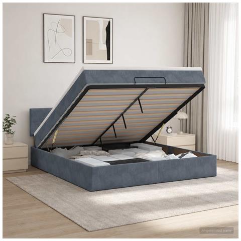 Letto ottomano con materasso Grigio Scuro 140 x 200 cm Velluto - Foto 2