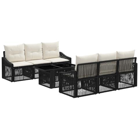 Set Divano da Giardino 7 pz Nero e Bianco Crema polyrattan - Foto 1