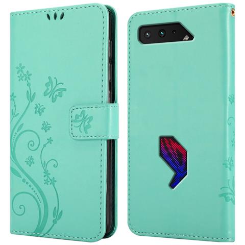 Cadorabo Custodia Compatibile Con Asus Rog Phone 5 In Turchese Fiore - Coperchio Protettivo In Design Floreale Con Chiusura Magnetica, Funzione Stand E Slot Per Carte - Foto 7