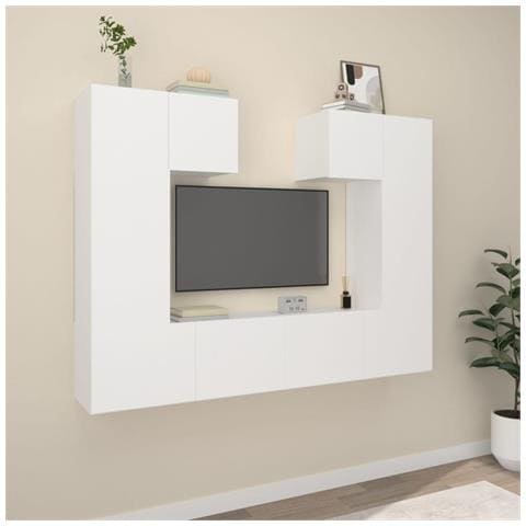 Set Di Mobili Porta Tv 6 Pz Bianco In Legno Multistrato - Foto 6
