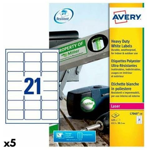 Etichette Per Stampante Avery Bianco 20 Fogli 63,5 X 38,1 Mm (5 Unità) - Foto 1