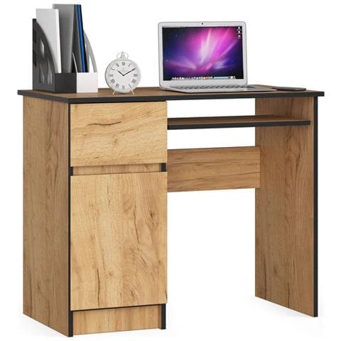 Scrivania per computer PIKSEL sinistro, 1 anta e 1 cassetto, 90x50x77 cm, Colore Quercia Craft - Foto 1