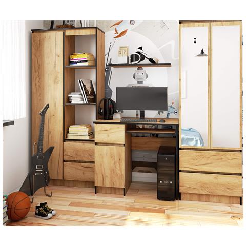 Scrivania per computer PIKSEL sinistro, 1 anta e 1 cassetto, 90x50x77 cm, Colore Quercia Craft - Foto 4