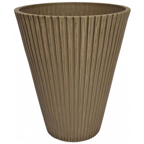 Vaso Tondo A Righe Da Esterno Giardino In Fibra Di Argilla Caprifoglio - Tan - Foto 1