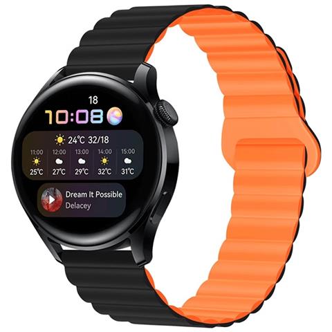Cinturino In Silicone Nero Arancione Per Huawei Gt4, Samsung Watch6, 22 Mm - Foto 2