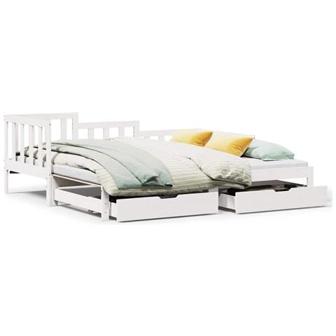 Letto Estraibile con Cassetti senza Materasso Bianco 90x190 cm - Foto 2