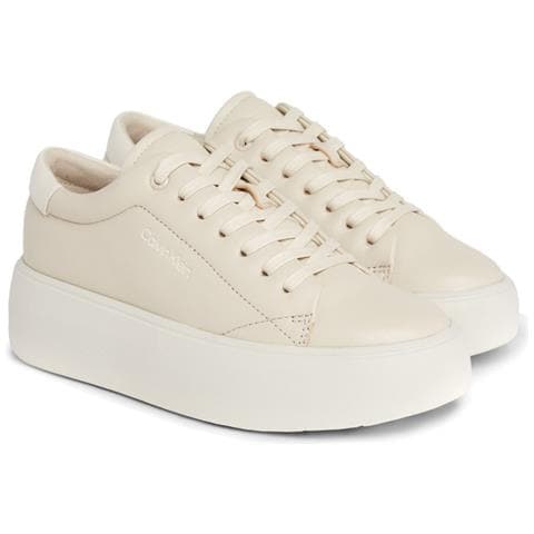 Flatform Lace Up Leisure Sneakers Pelle Scarpe Donna Beige Eu 41, Hw0hw01892 0f8 - Foto 1