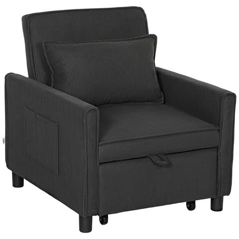 Poltrona Letto Reclinabile con Tasche Laterali, in Tessuto Effetto Velluto, 74x84x81 cm, Grigio Scuro - Foto 1