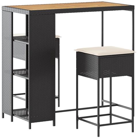 Set Bar Da Giardino 3 Pz Con Cuscini In Polyrattan Nero - Foto 2