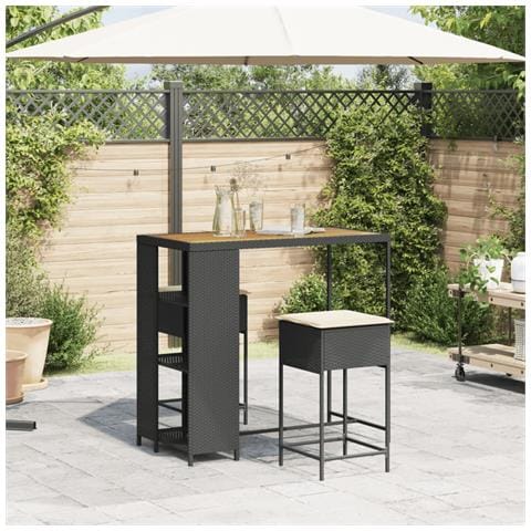 Set Bar Da Giardino 3 Pz Con Cuscini In Polyrattan Nero - Foto 3