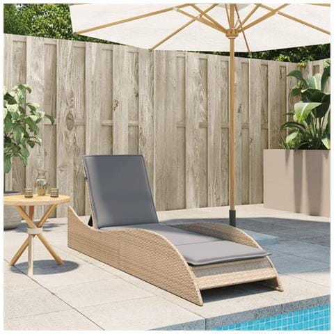 Lettino Prendisole Con Cuscino Beige 60x205x73 Cm In Polyrattan - Foto 3