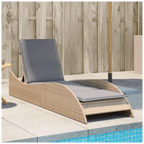Lettino Prendisole Con Cuscino Beige 60x205x73 Cm In Polyrattan - Foto 1