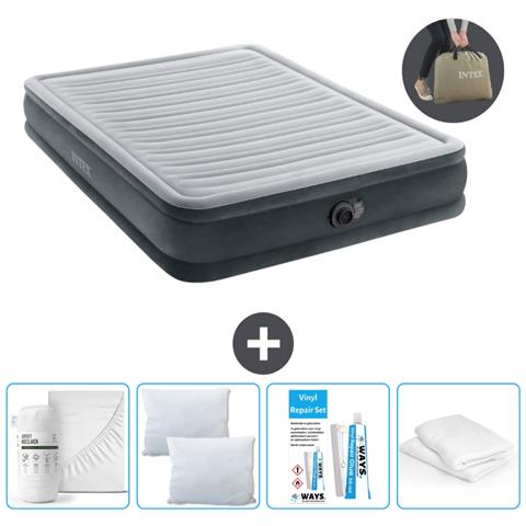 Set Materassino Gonfiabile - 203x152x33 Cm - Lichtgrijs - Include Accessori Coordinati - Foto 1