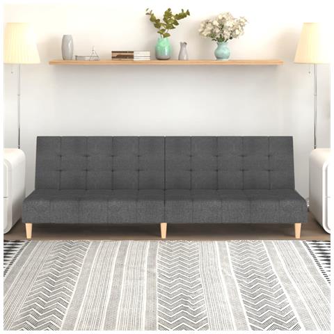 Divano Letto A 2 Posti Grigio Chiaro In Tessuto - Foto 8