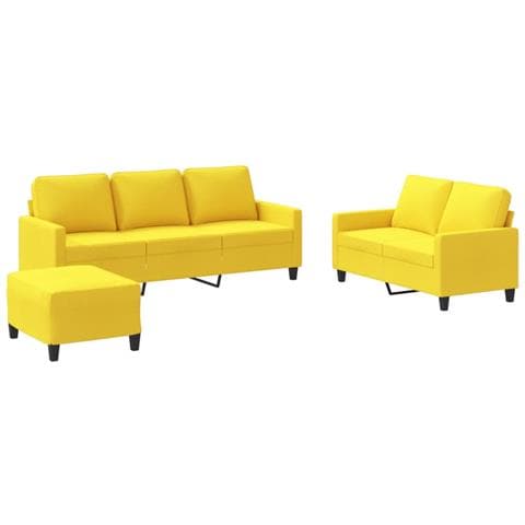 Set Di Divani 3 Pz Con Cuscini Giallo Chiaro In Tessuto - Foto 1