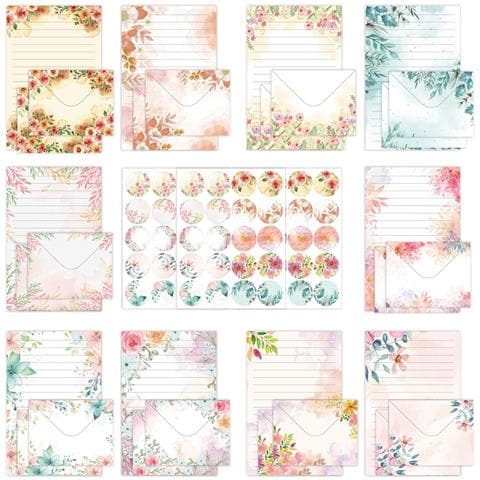 Set Di Cancelleria Floreale Con Buste - 160 Pezzi - Foto 1