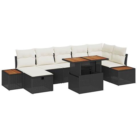 Set di Divano da Giardino 8 Pezzi con Cuscini Rattan Nero - Foto 1