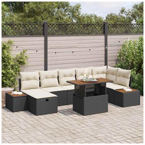 Set di Divano da Giardino 8 Pezzi con Cuscini Rattan Nero - Foto 2