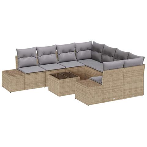 Set Divano da Giardino 9 Pezzi con Cuscini Beige Polyrattan - Foto 1