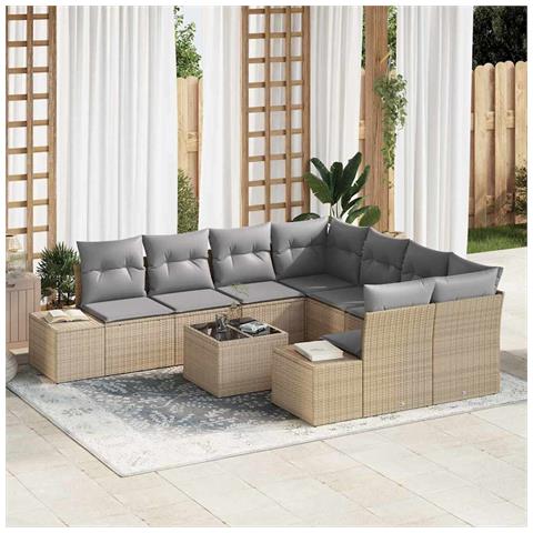 Set Divano da Giardino 9 Pezzi con Cuscini Beige Polyrattan - Foto 2