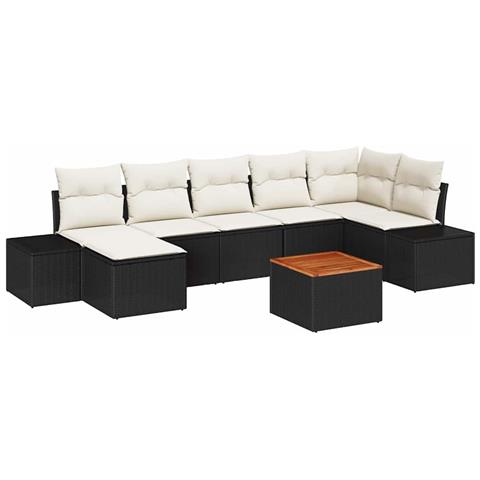 Set divano da giardino da 8 pezzi con cuscini in polyrattan nero di - Foto 1