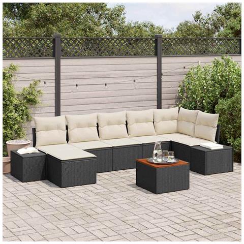 Set divano da giardino da 8 pezzi con cuscini in polyrattan nero di - Foto 2