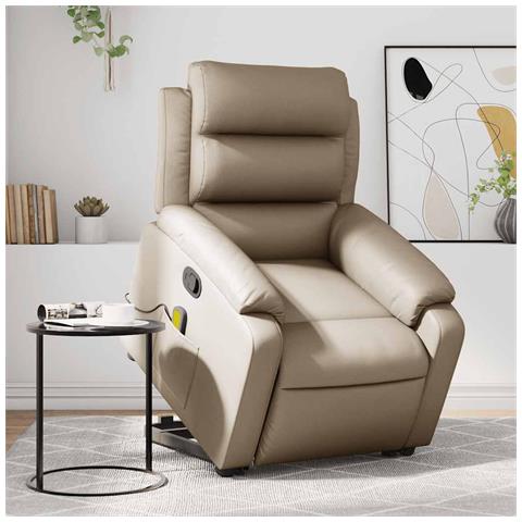 Poltrona Alzapersone Massaggi Reclinabile Cappuccino Similpelle - Foto 2