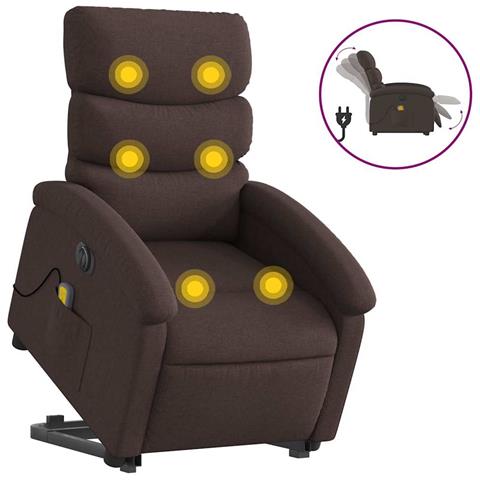 Poltrona Alzapersona Massaggio Elettrica Marrone Scuro Tessuto - Foto 1