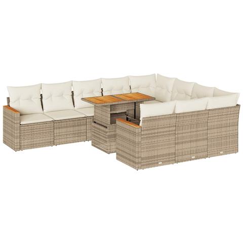 Set Divani da Giardino 11pz con Cuscini Beige Acacia Polyrattan - Foto 1