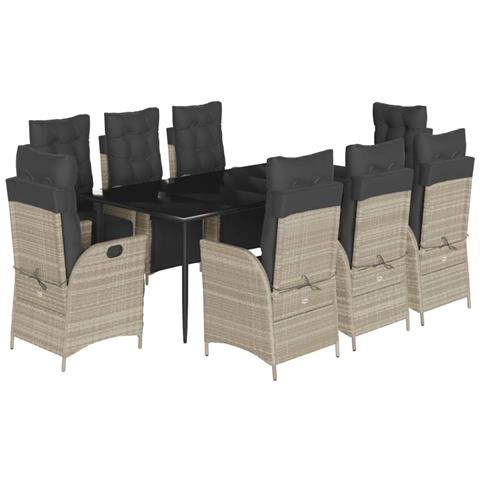 Set Pranzo da Giardino 9pz con Cuscini Grigio Chiaro Polyrattan - Foto 1