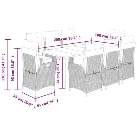 Set Pranzo da Giardino 9pz con Cuscini Grigio Chiaro Polyrattan - Foto 9