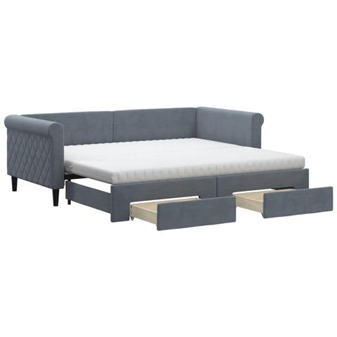 Divano Letto Estraibile Cassetti Grigio Scuro 90x190cm Velluto - Foto 1
