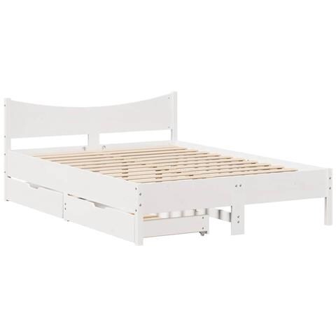 Giroletto con Cassetti Bianco 135x190 cm Legno Massello di Pino - Foto 1