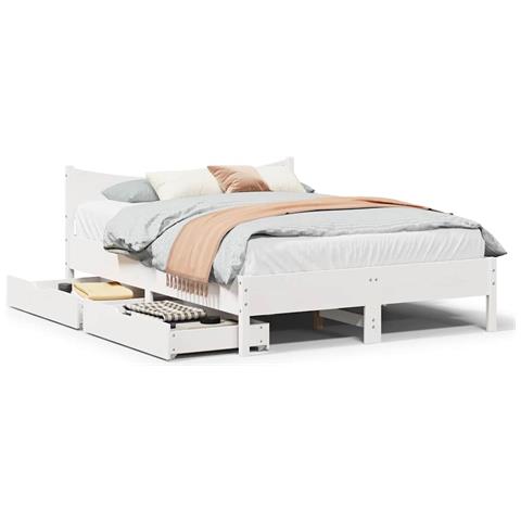 Giroletto con Cassetti Bianco 135x190 cm Legno Massello di Pino - Foto 2