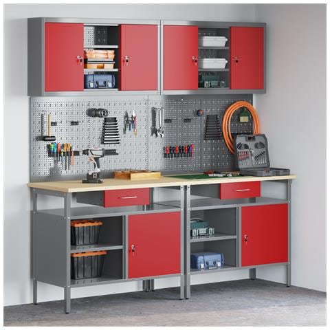 Set di Banchi da Lavoro Red Steel da 8 Pezzi di - Foto 2