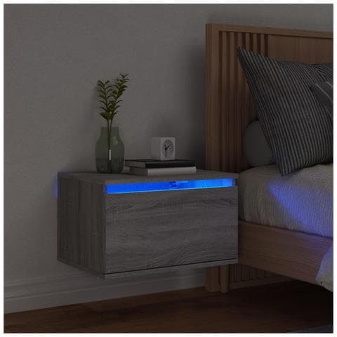Comodino a Parete con luci LED Grigio Sonoma - Foto 2