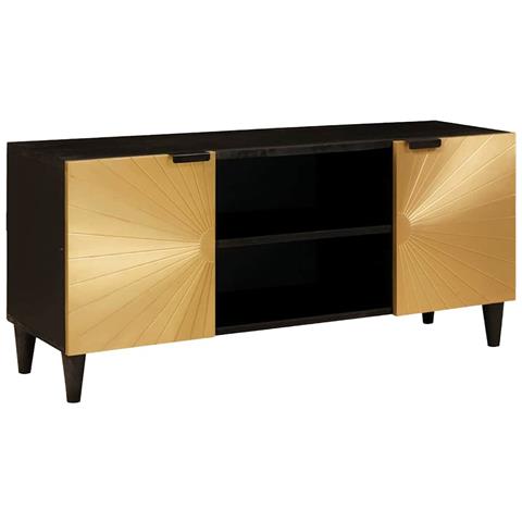 Mobile TV Nero e Oro 105 x 33 x 46 cm legno massello di mango - Foto 1