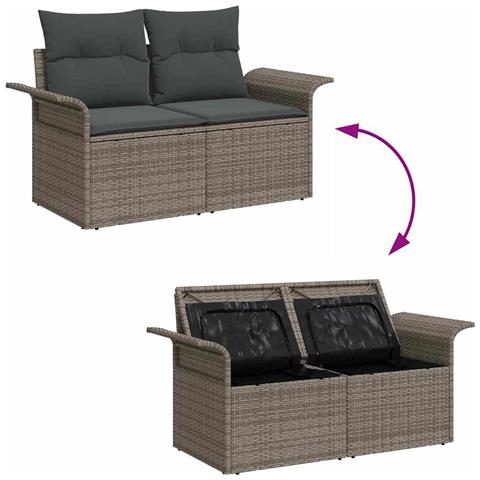 Set Divano da Giardino con cuscino 7 pcs Grigio 55 x 55 x 37 cm - Foto 9