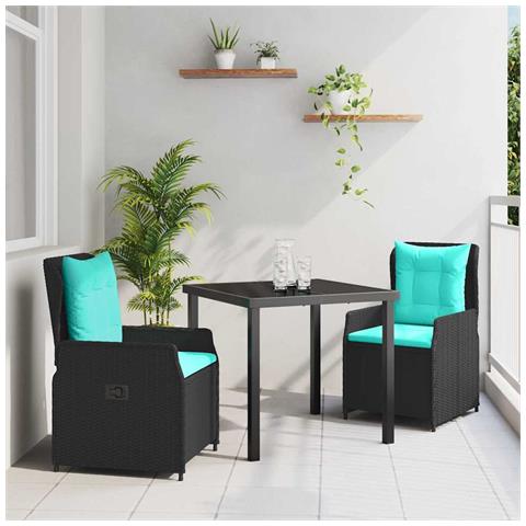 Set da Pranzo per Giardino 3 pcs Nero Poly Rattan - Foto 2