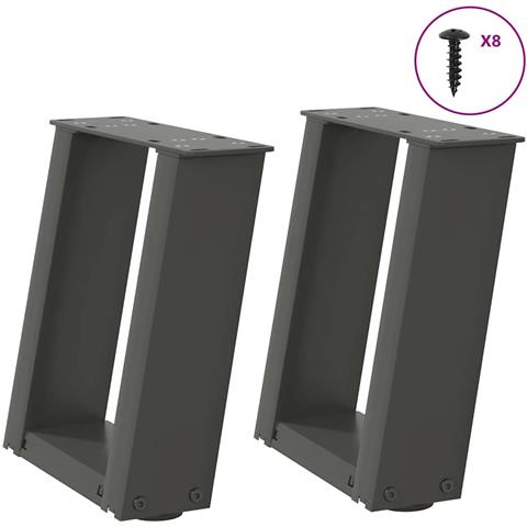 Gambe per Tavolino da Caffè a Forma di U 2 pz Antracite 30x(30-31) cm Acciaio - Foto 1